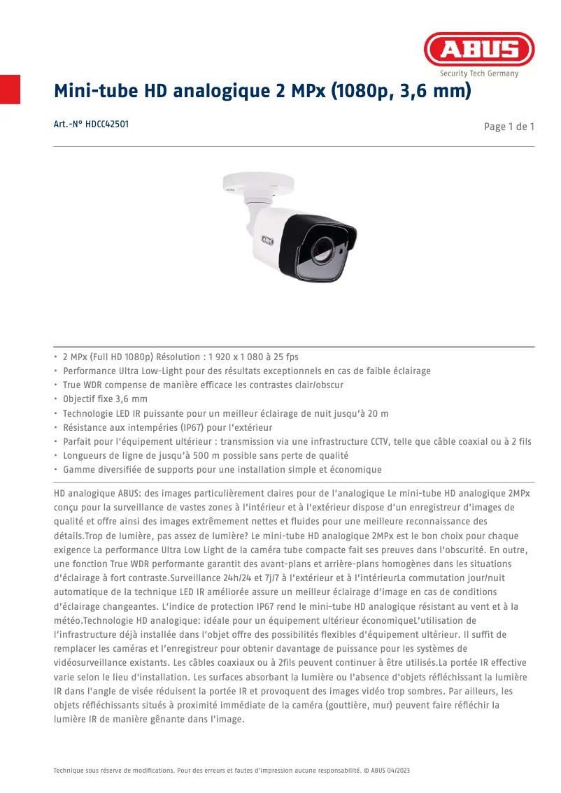 Image de la première page du manuel de l'appareil HDCC42501