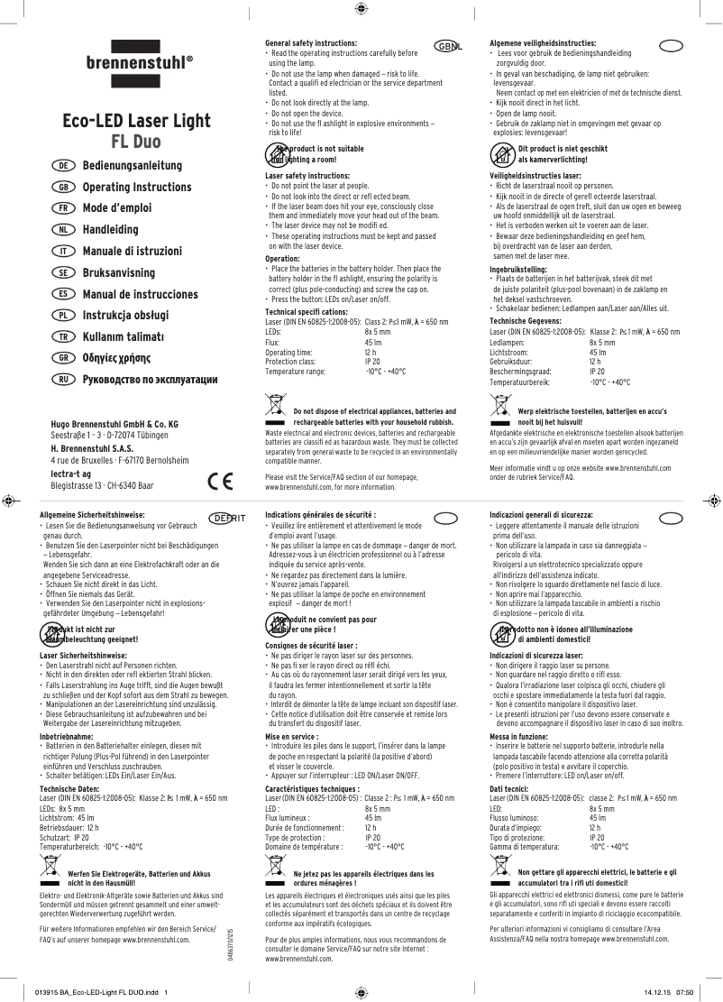 Page 1 de la notice Manuel utilisateur Brennenstuhl FL Duo