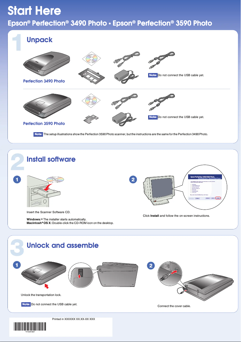 Page 1 de la notice Manuel utilisateur Epson Perfection 3490 Photo