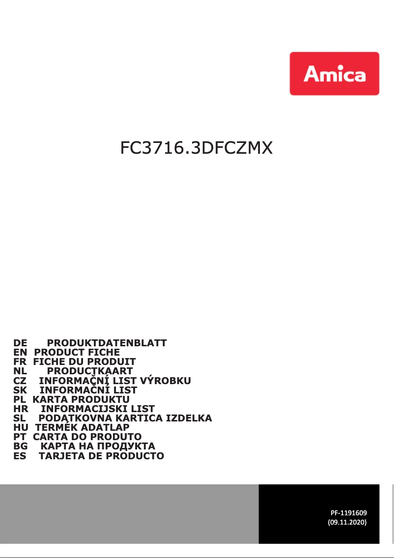 Page 1 de la notice Manuel utilisateur Amica FC3716.3DFCZMX
