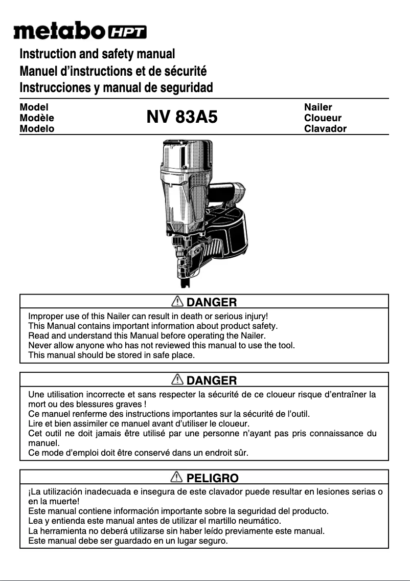 Page 1 de la notice Manuel utilisateur HiKOKI NV83A5