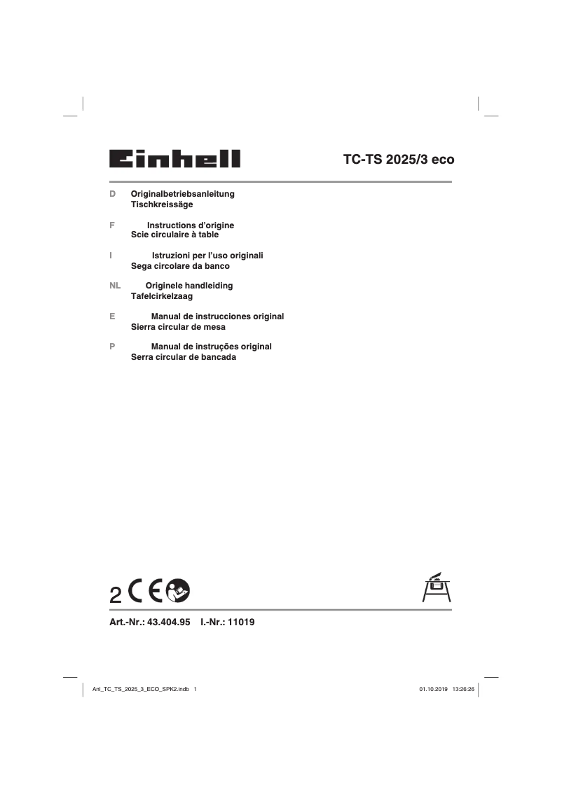 Page 1 de la notice Manuel utilisateur Einhell TC-TS 2025/3 eco
