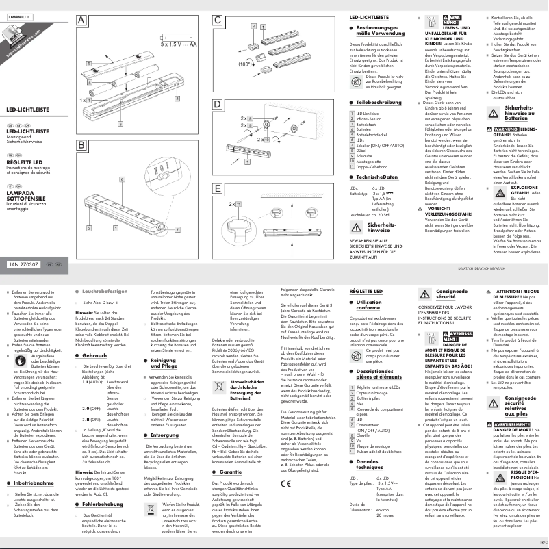 Page 1 de la notice Manuel utilisateur Livarno Lux IAN 270307