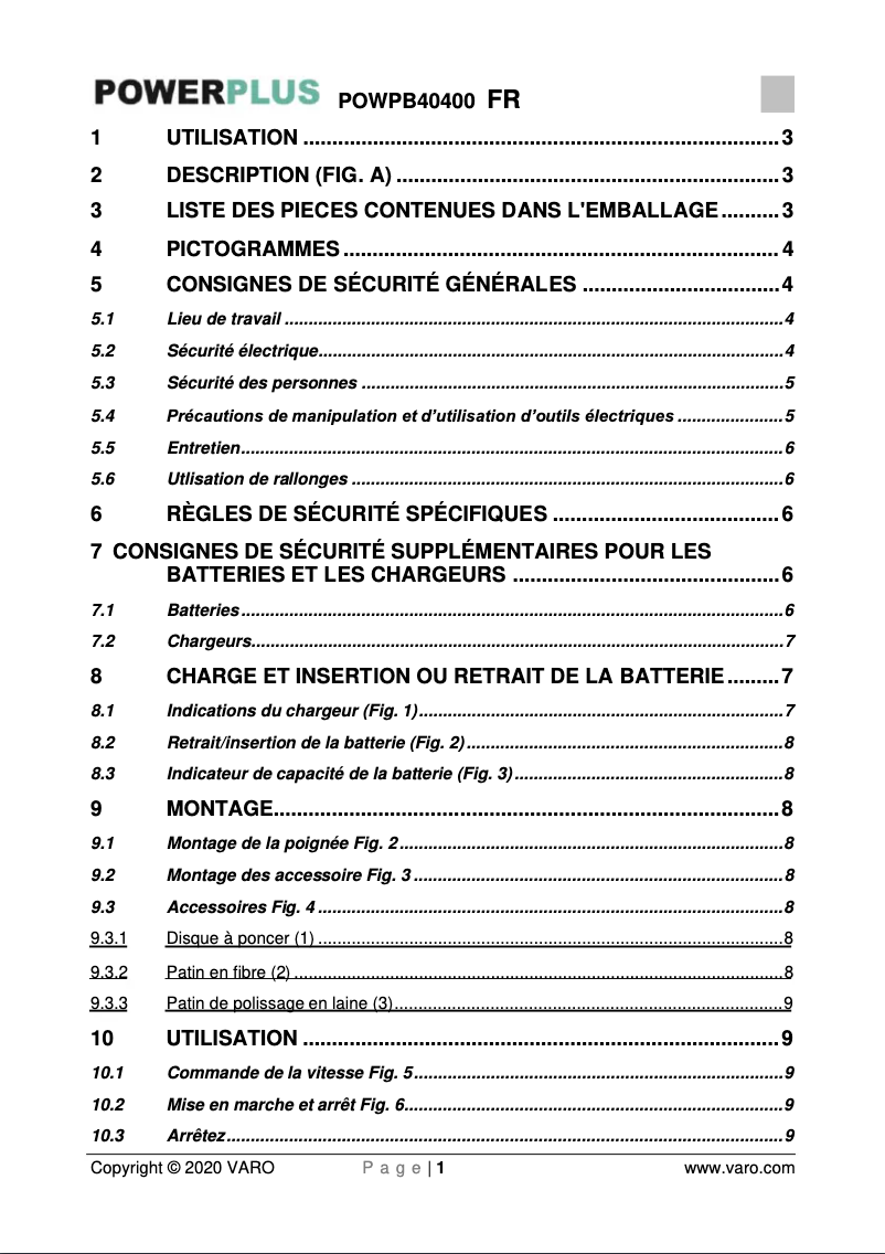 Image de la première page du manuel de l'appareil POWPB40400