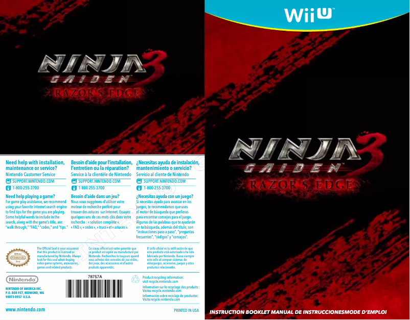 Image de la première page du manuel de l'appareil Ninja Gaiden 3 - Razors Edge (Wii U)