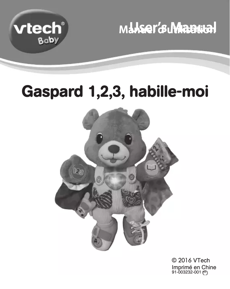 Page 1 de la notice Manuel utilisateur Vtech Gaspard 1, 2, 3 habille-moi
