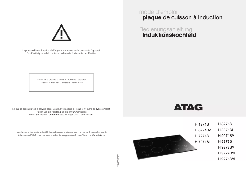 Page 1 de la notice Manuel utilisateur Atag HI8271SI