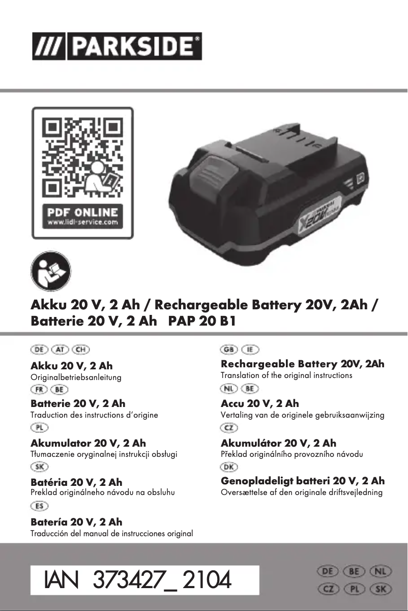 Page 1 de la notice Manuel utilisateur Parkside PAP 20 B1