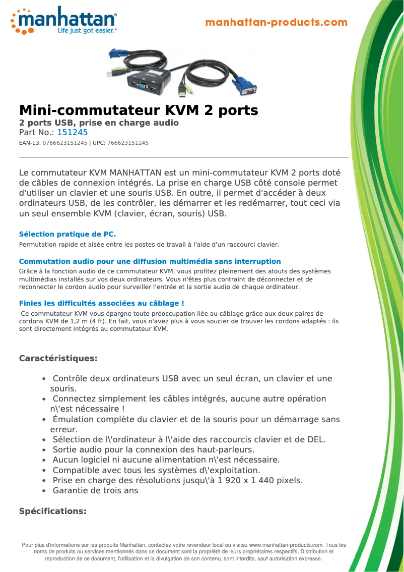 Page 1 de la notice Fiche technique Manhattan 151245