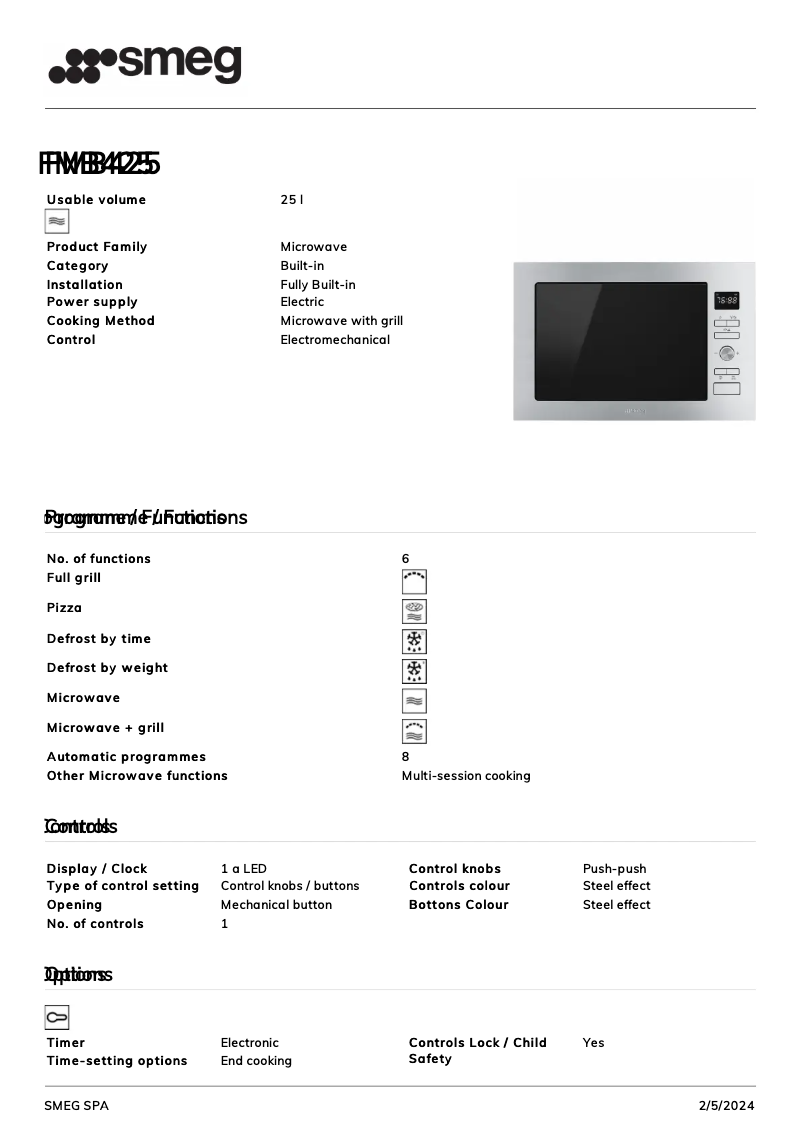Page n°1 - Fiche technique Smeg FMB425
