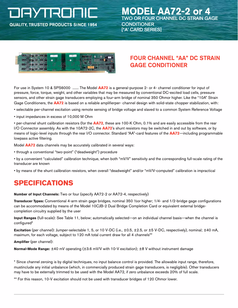 Page 1 de la notice Fiche technique Daytronic AA72-4F1