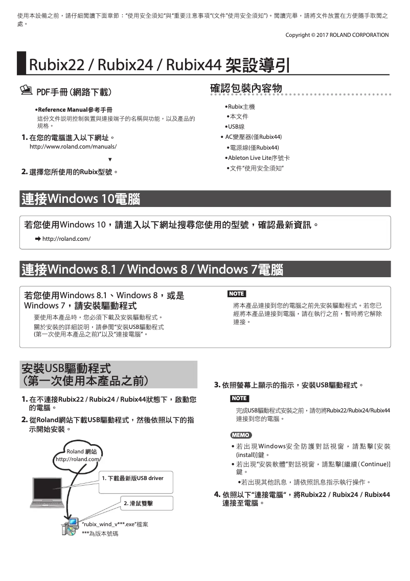 Page 1 de la notice Manuel utilisateur Roland RUBIX22