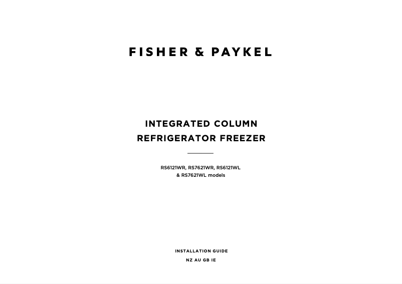 Page 1 de la notice Guide d'installation Fisher & Paykel RS7621WLUK1