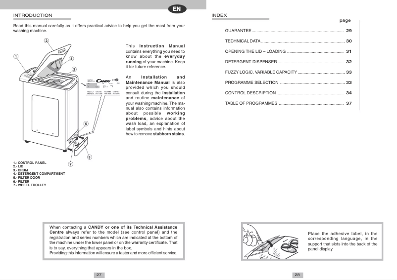 Page n°1 - Manuel utilisateur Candy LBCTL105TVES