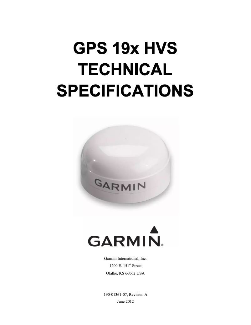Page n°1 - Fiche technique Garmin GPS 19x HVS
