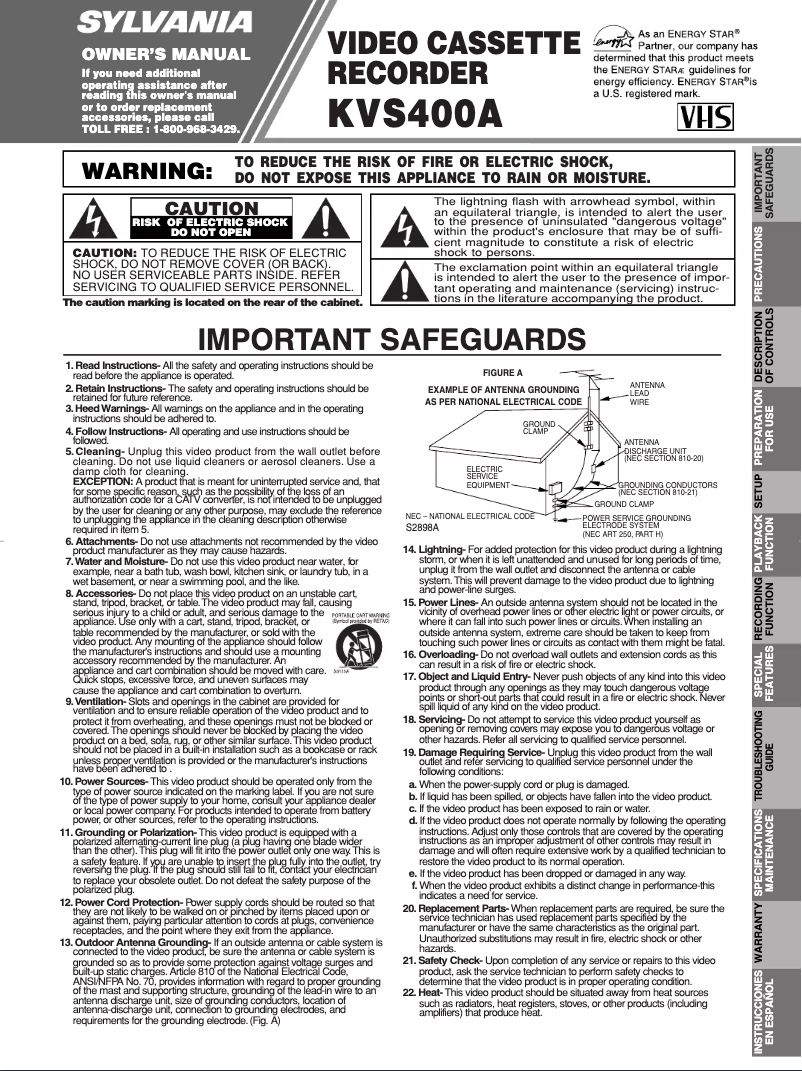 Image de la première page du manuel de l'appareil KVS400A
