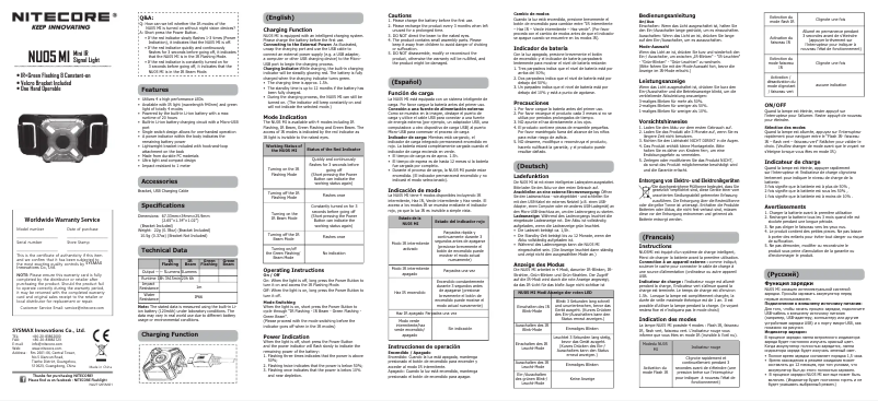 Page 1 de la notice Manuel utilisateur Nitecore NU05 MI