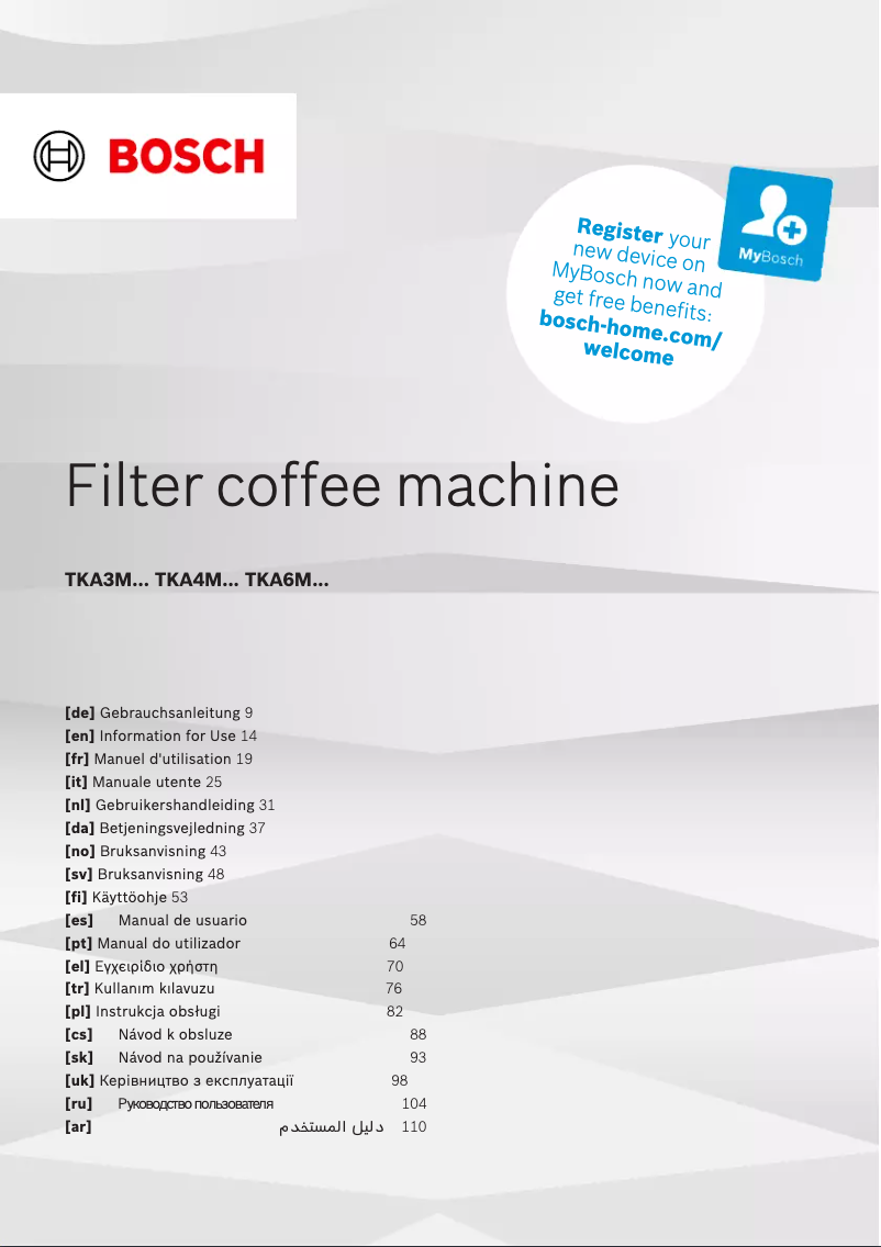 Page 1 de la notice Manuel utilisateur Bosch TKA3M134