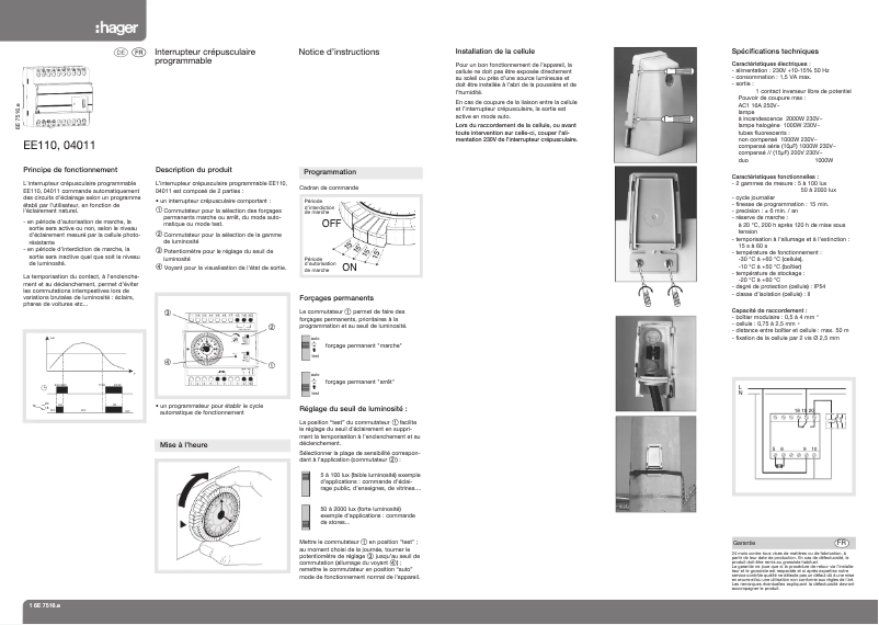 Image de la première page du manuel de l'appareil EE110