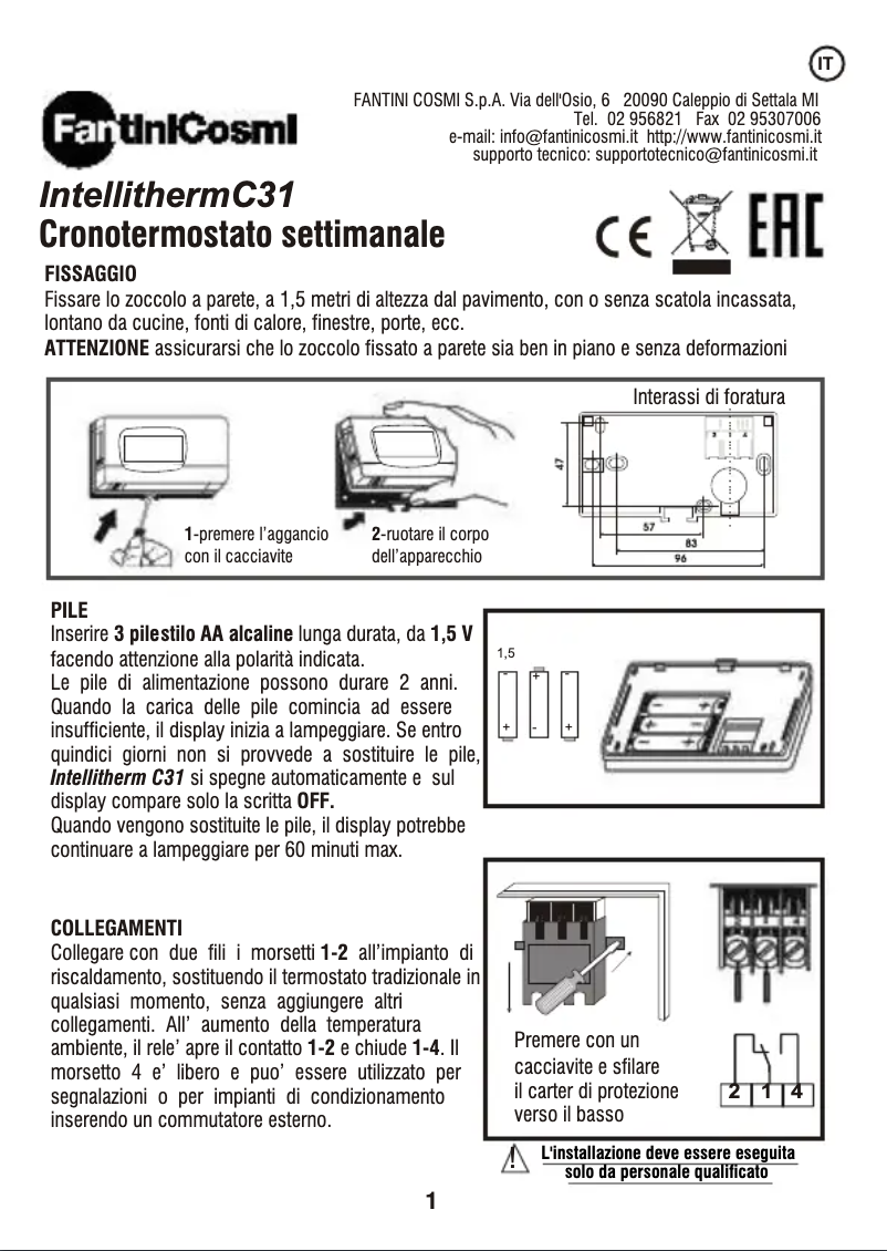 Página 1 del manual Manual de usuario Fantini Cosmi IntelliTherm C31