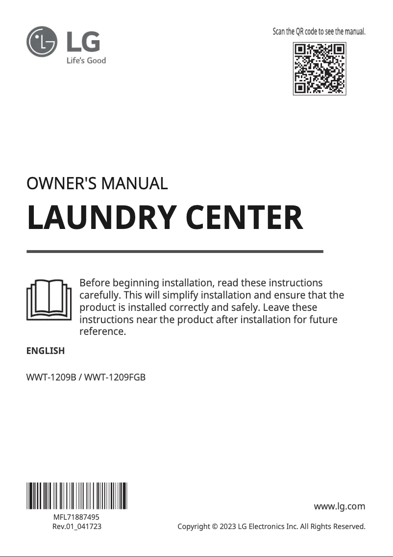 Page n°1 - Manuel utilisateur LG WashTower WWT-1209B
