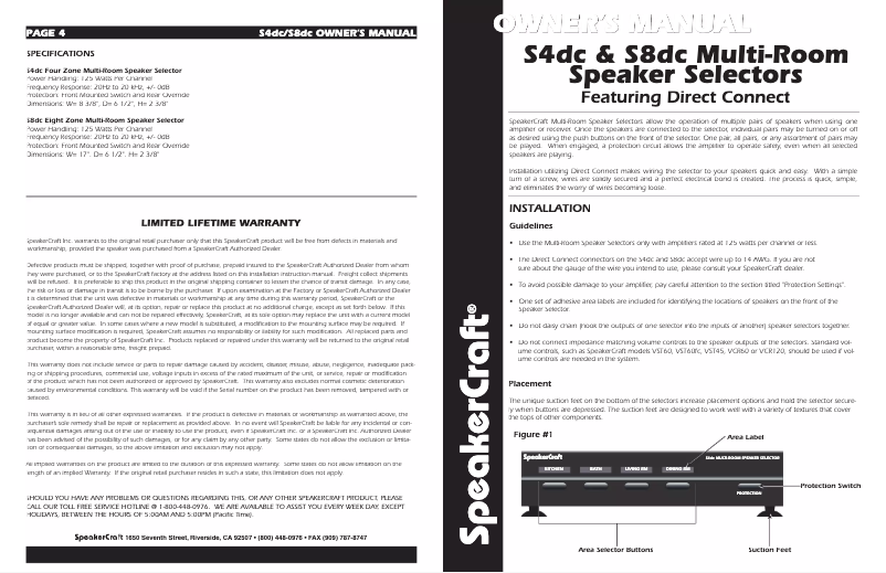 Page 1 de la notice Manuel utilisateur SpeakerCraft S4DC