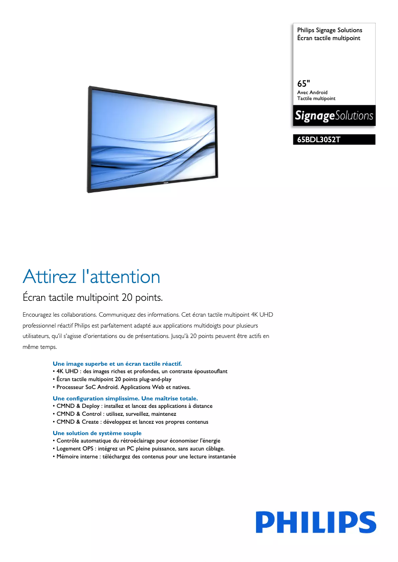 Page n°1 - Fiche technique Philips Signage Solutions 65BDL3052T