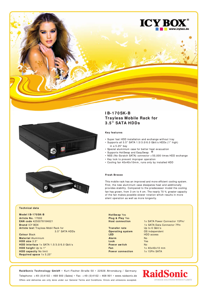 Page 1 de la notice Fiche technique Icy Box IB-170SK-B