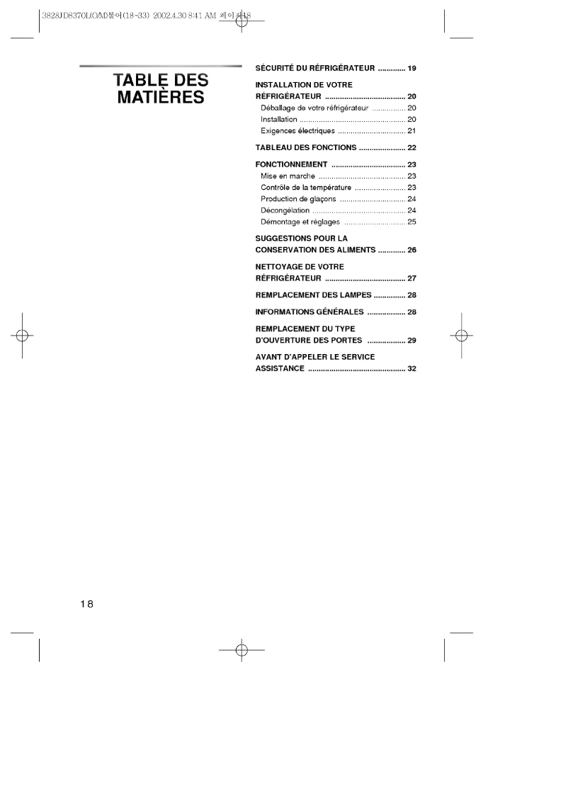 Page 1 de la notice Manuel utilisateur LG GR-626RW