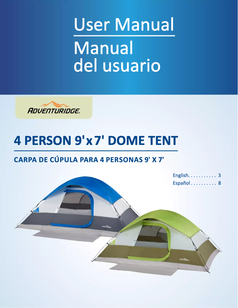 Page n°1 - Manuel utilisateur Adventuridge 4 Person 9' x 7' Dome Tent 50137