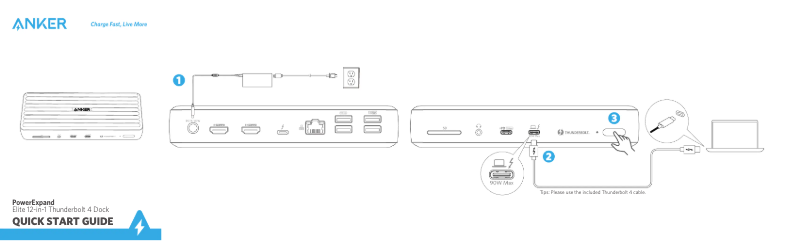 Page 1 de la notice Guide de démarrage rapide Anker PowerExpand Elite 12-in-1 Thunderbolt 4 Dock