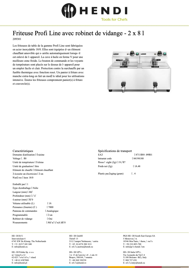 Page 1 de la notice Fiche technique Hendi Master Cook 209301