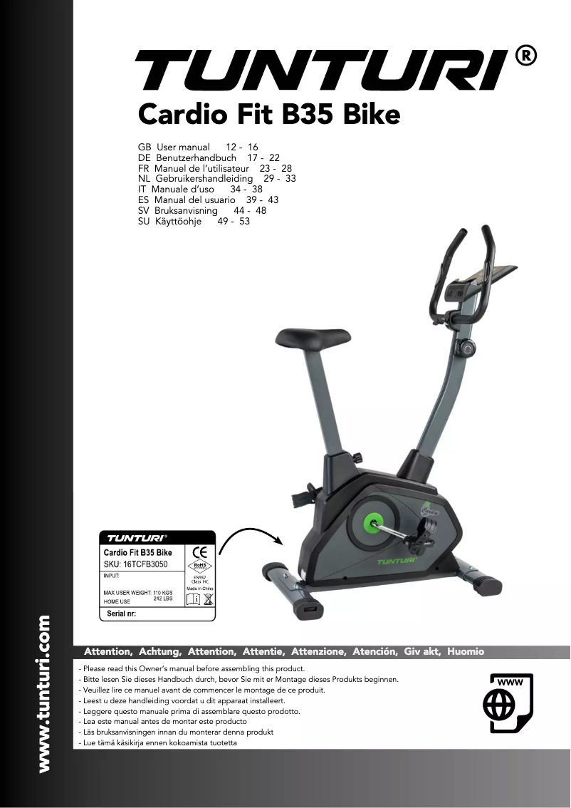 Image de la première page du manuel de l'appareil Cardio Fit B35 Heavy Bike