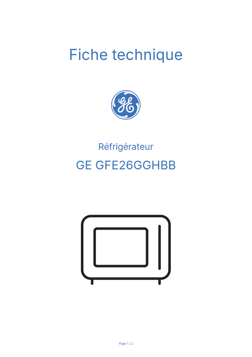 Page n°1 - Fiche technique GE GFE26GGHBB