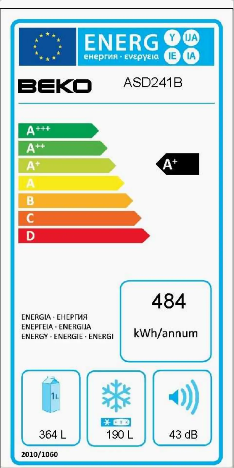 Page 1 de la notice Label énergétique Beko ASD241
