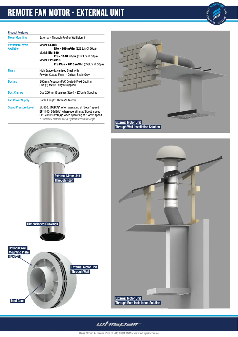 Page 1 de la notice Fiche technique Whispair X7P04B5.EL