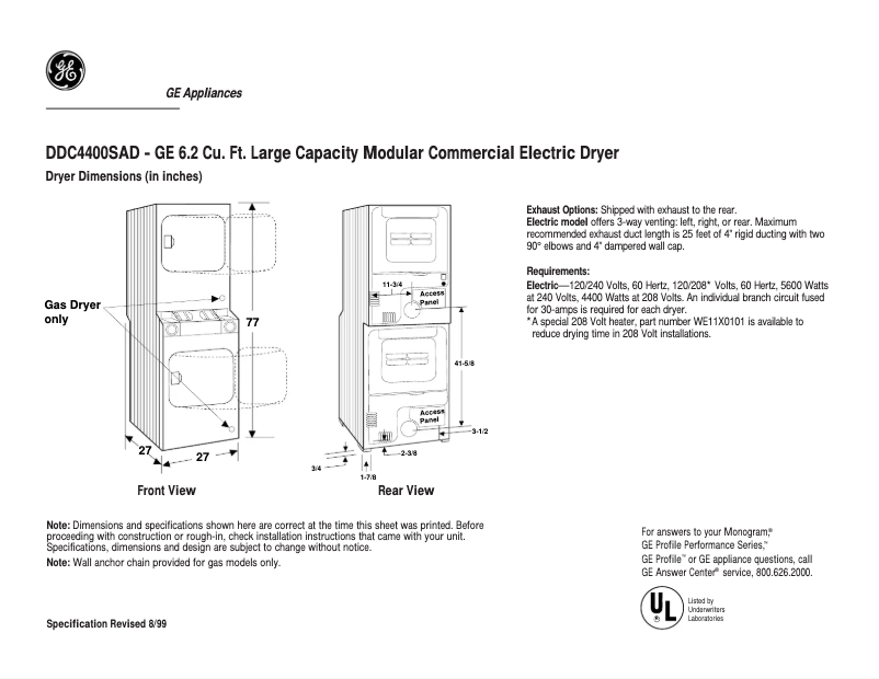 Página 1 del manual Ficha técnica GE DDC4400SAD