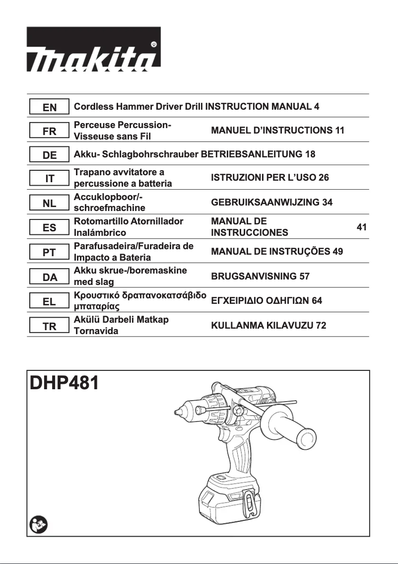 Page 1 de la notice Mode d'emploi Makita DHP481Z