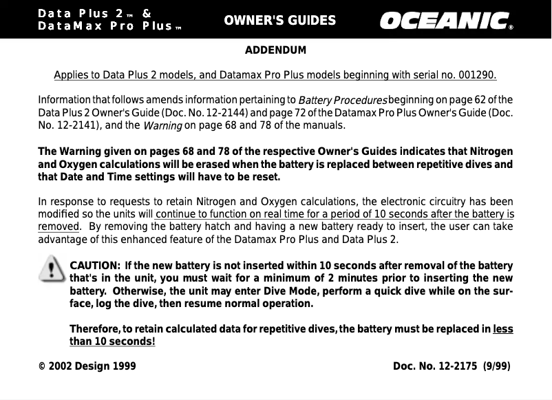 Page 1 de la notice Manuel utilisateur Oceanic DataMax Pro