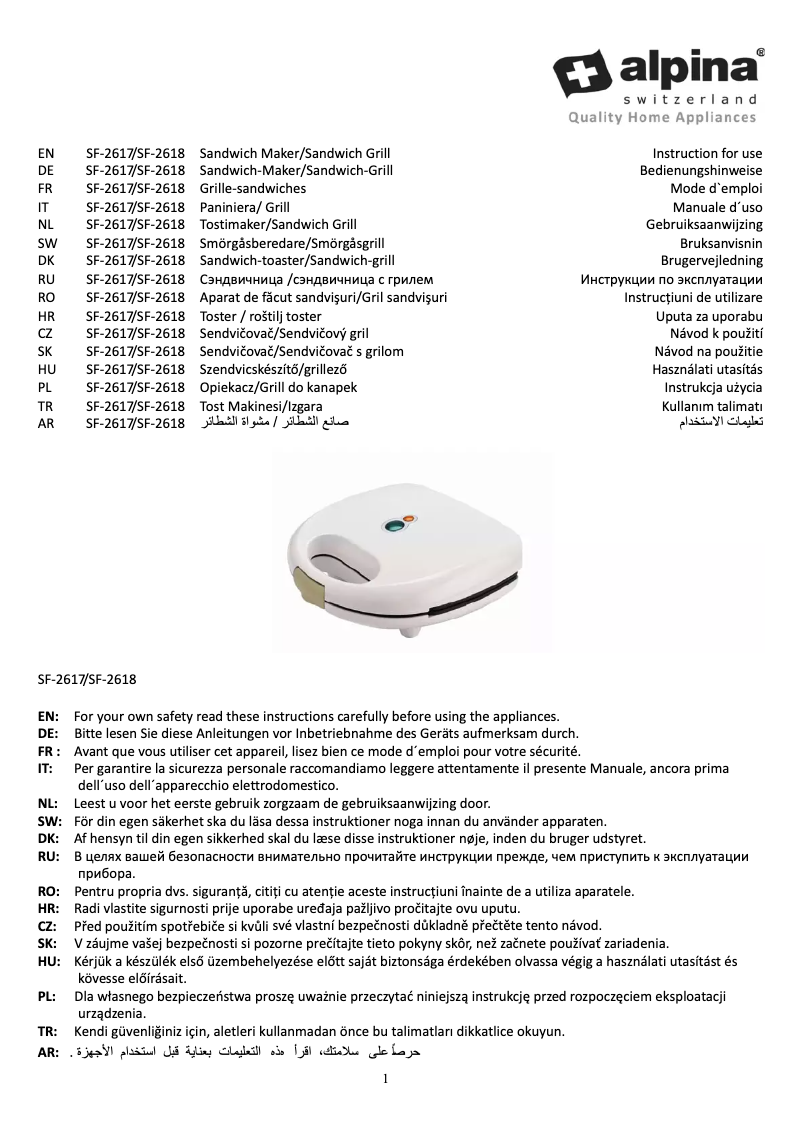 Page n°1 - Manuel utilisateur Alpina SF-2618