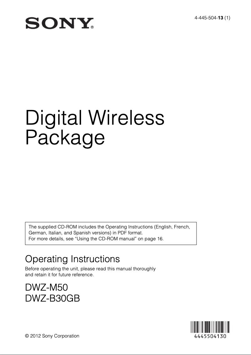 Page n°1 - Manuel utilisateur Sony DWZ-M50