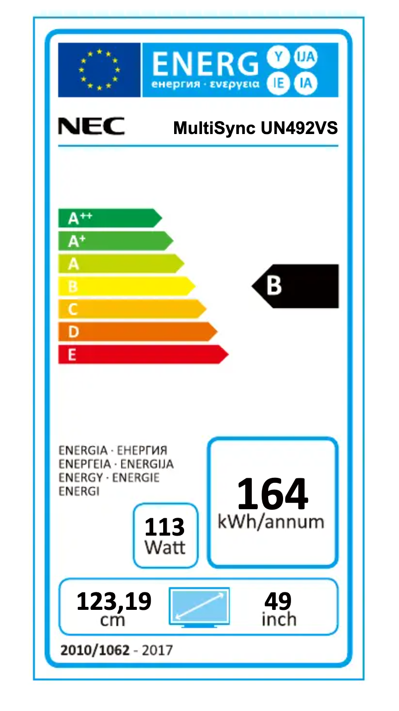 Page 1 de la notice Label énergétique NEC MultiSync UN492VS