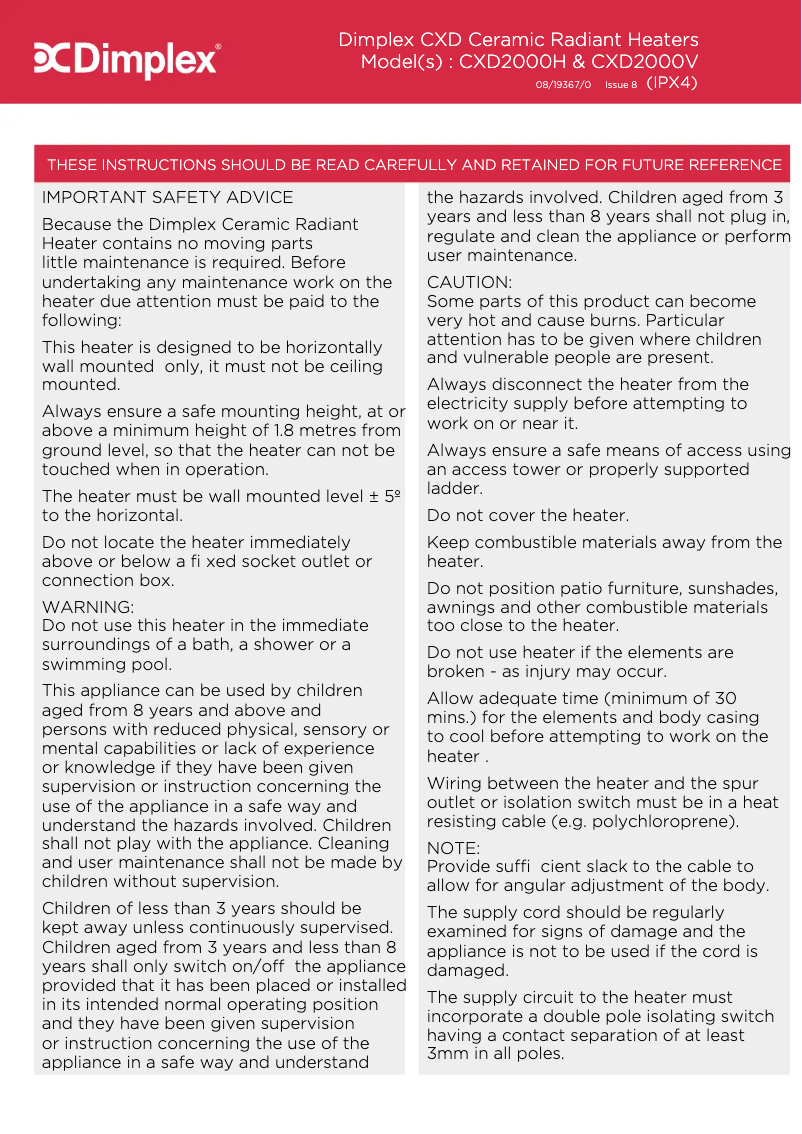 Page 1 de la notice Manuel utilisateur Dimplex CXD2000V