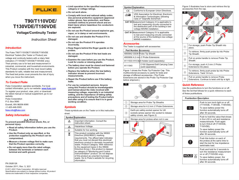 Page 1 de la notice Manuel utilisateur Fluke T150