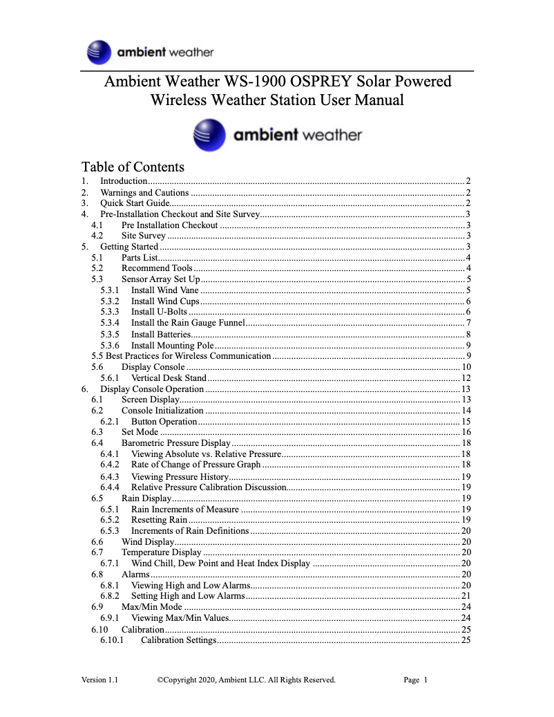 Image de la première page du manuel de l'appareil WS-1900