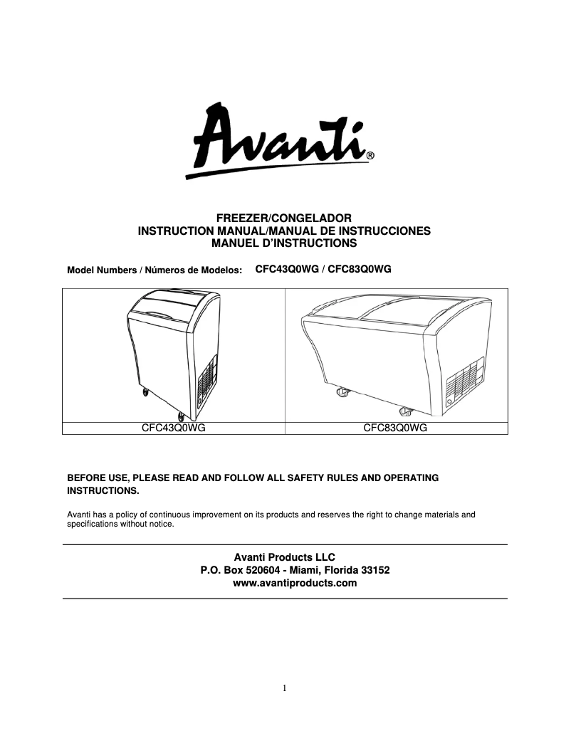 Page n°1 - Manuel utilisateur Avanti CFC83Q0WG