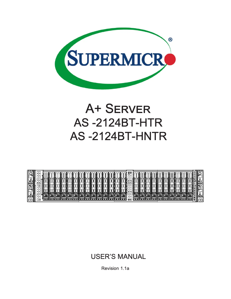 Page 1 de la notice Manuel utilisateur Supermicro A+ Server 2124BT-HNTR