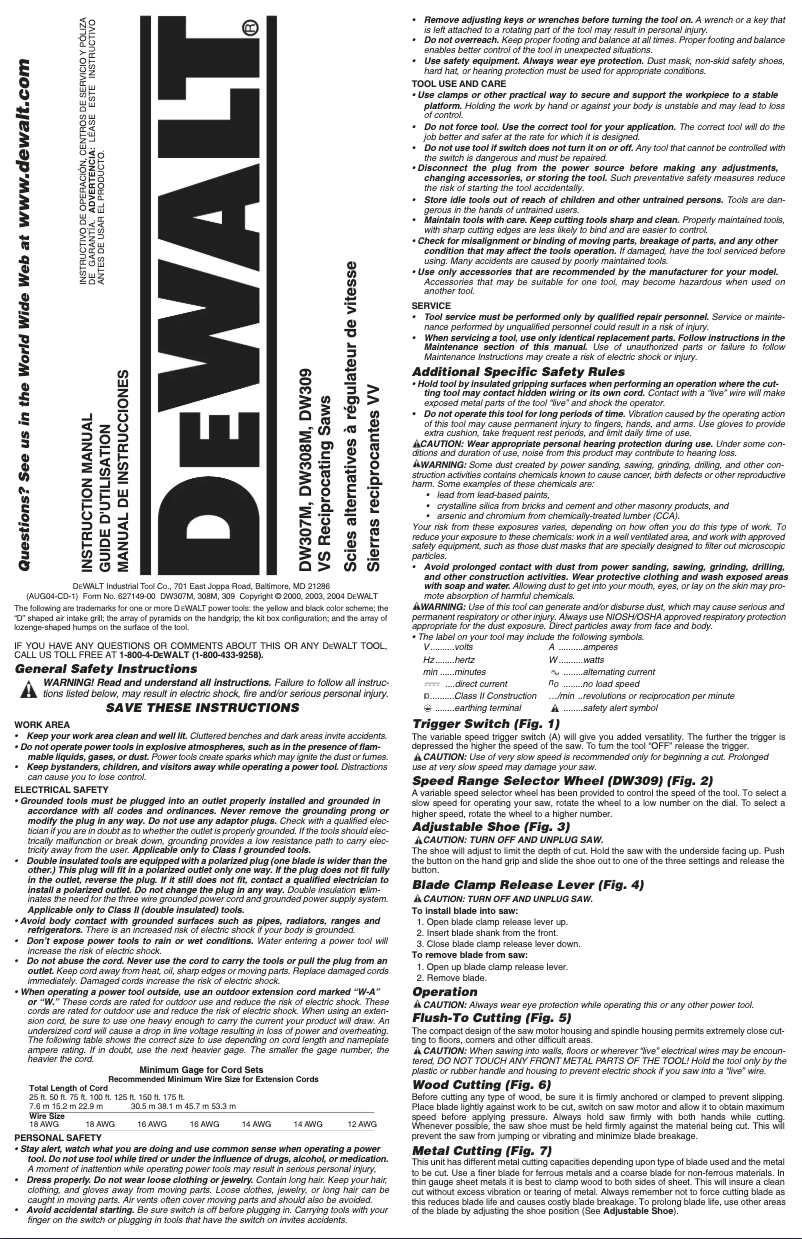 Image de la première page du manuel de l'appareil DW307MK