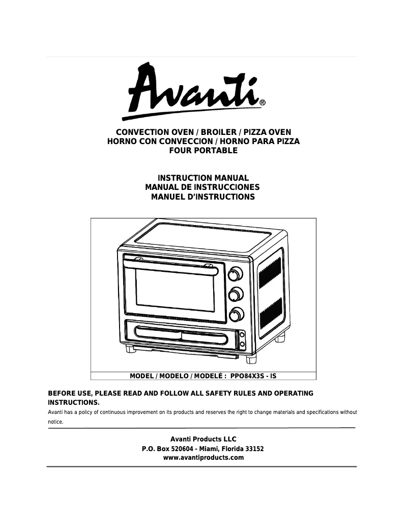 Page n°1 - Manuel utilisateur Avanti PPO84X3S-IS
