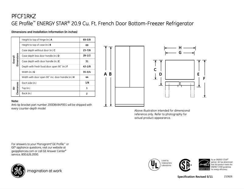 Page n°1 - Fiche technique GE PFCF1RKZ